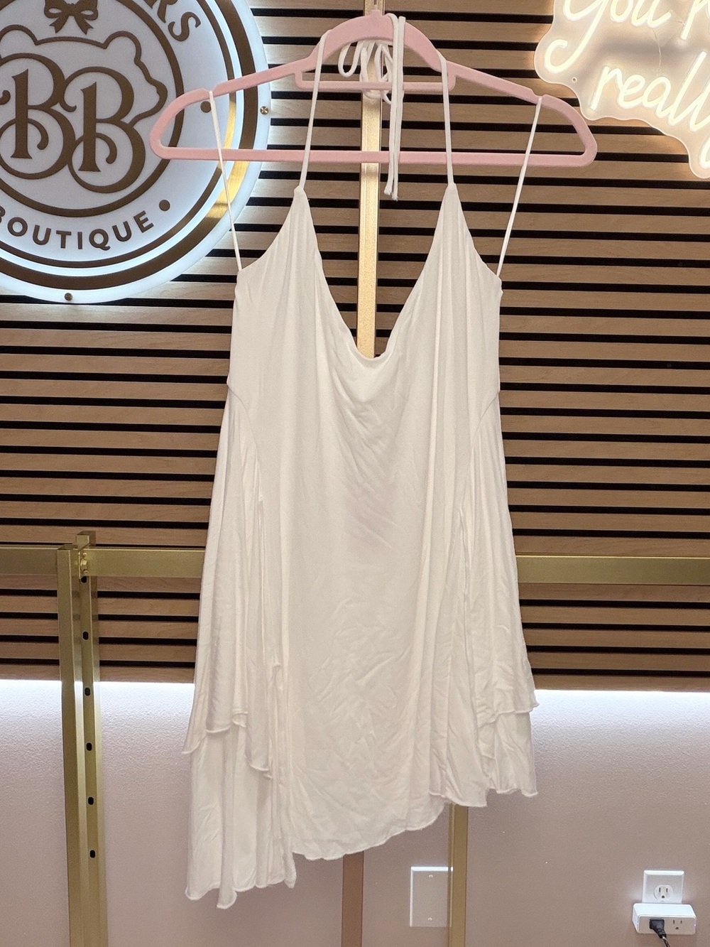 naked wardrobe White Asymmetrical Draped Spaghetti-Strap Dress